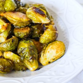Roasted Brussels Sprouts in a white dish