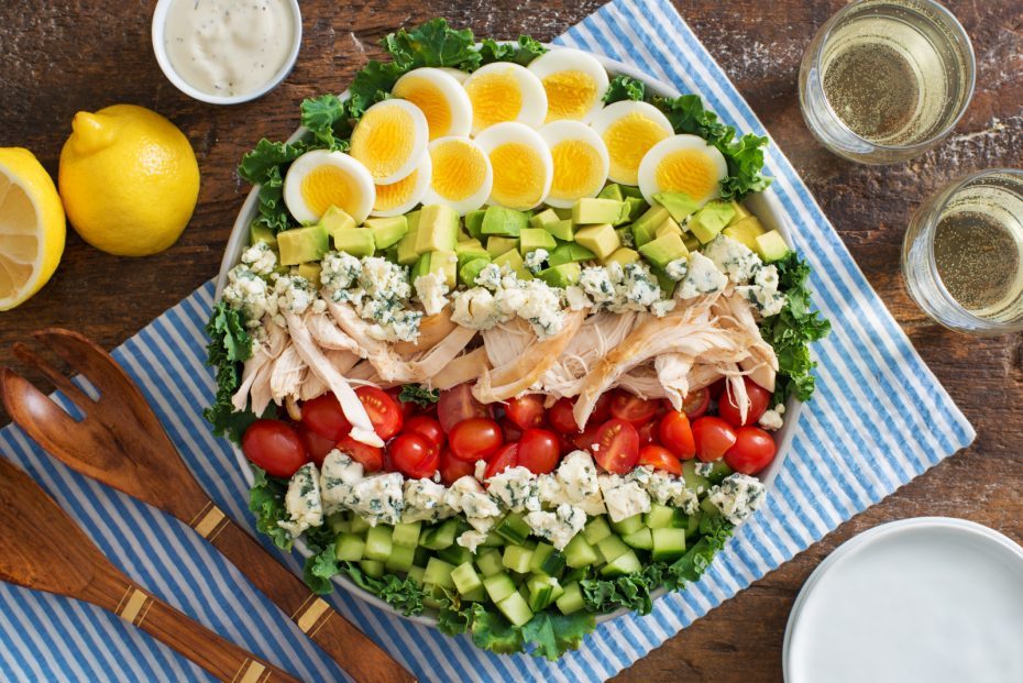 cobb salad topped with hard boiled eggs made in the pressure cooker
