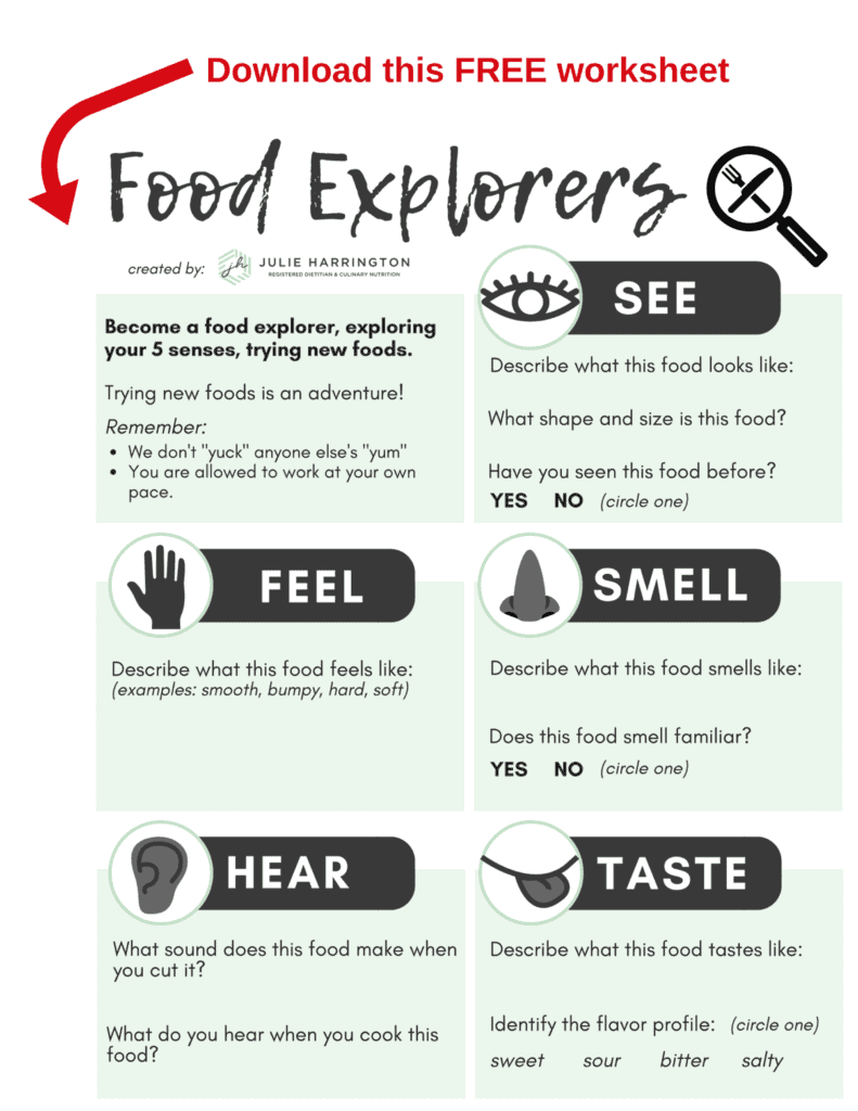Download this FREE Food Explorers worksheet by Chef Julie Harrington, RD @chefjulie_rd
