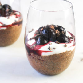 black forest chia pudding in a glass