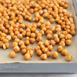 crispy roasted chickpeas on a sheet pan