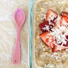 simple overnight oats with a pink spoon