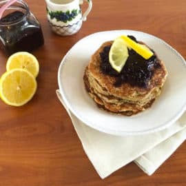 lemon poppyseed pancakes with blueberry jam
