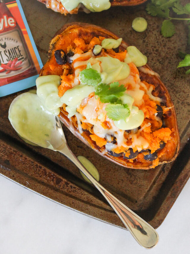 Buffalo Chicken Stuffed Sweet Potatoes