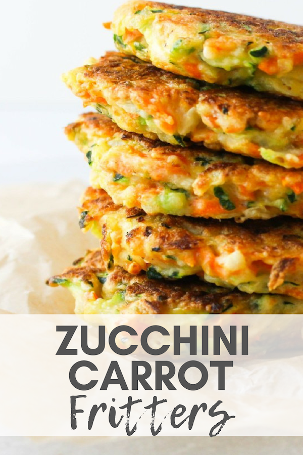 Zucchini Carrot Fritters - Brighten up fritters with a healthy twist. Add these Zucchini Carrot Fritters as a nutritious and delicious side dish for dinner and freeze a batch to enjoy later. via Chef Julie Harrington, RD @ChefJulie_RD #fritters #zucchini #carrot #plantbased #sidedish #glutenfree