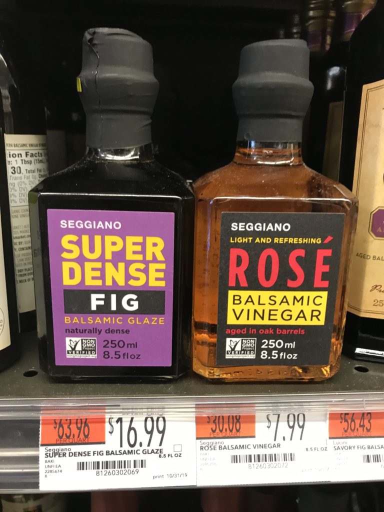 Seggiano rose balsamic vinegar on the shelf at the grocery store