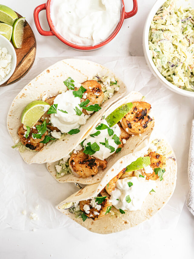 Chipotle Lime Shrimp Tacos with Creamy Avocado Broccoli Slaw Story